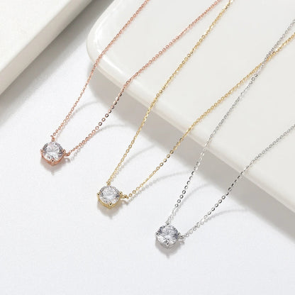 925 Sterling Silver Dainty Necklace for Women 14K Gold Plated Round Brilliant Cut Solitaire Pendant Necklace APN13