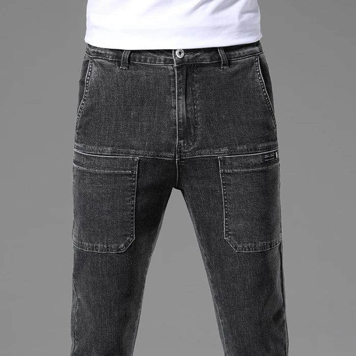 2024 New 6 Pocket Design Men's Denim Jeans Skinny Full Length Pants with High Elasticity Slim Pants Man Fashion Mid-waist Jeans