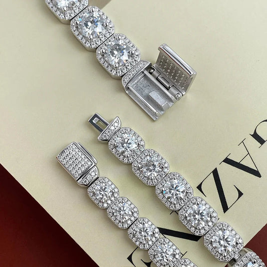 Bracelet de luxe en moissanite complète 4mm 5mm 6.5mm pour homme et femme, en argent S925, bijoux fins de fête, bracelet de diamant complet