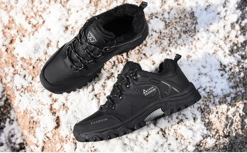 Brand Men Winter Snow Boots Waterproof Leather Sneakers Super Warm Men's Boots Outdoor Male Hiking Boots Work Shoes Size 39-47