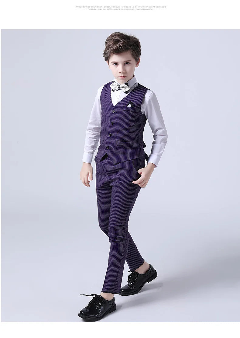 Boys Summer Wedding Suit Kids 1Year Birthday Vest Pants 2PCS Formal Suit Child Party Ceremony Costume Teenager Photography Suit