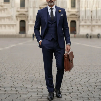 Men Suit Gray 3 Pieces Solid With Lapel For Wedding Groom Party Prom Birthday Banquet Business Work Set Jacket Vest With Pants