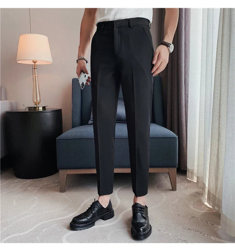 High Quality British Style Business Casual Pants Men's Spring Summer Solid Color Slim Fit Formal Wear Suit Pants Men Clothing