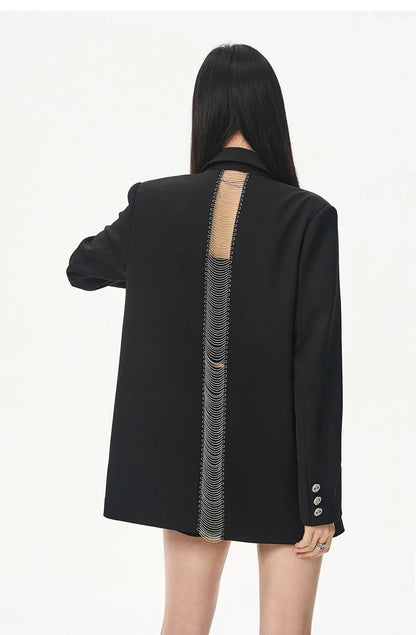 Women's Black Hollow Out Blazer Oversized Designer Suit Jacket Loose Fit Casual Office Blazer Fashion Coat Elegant Streetwear
