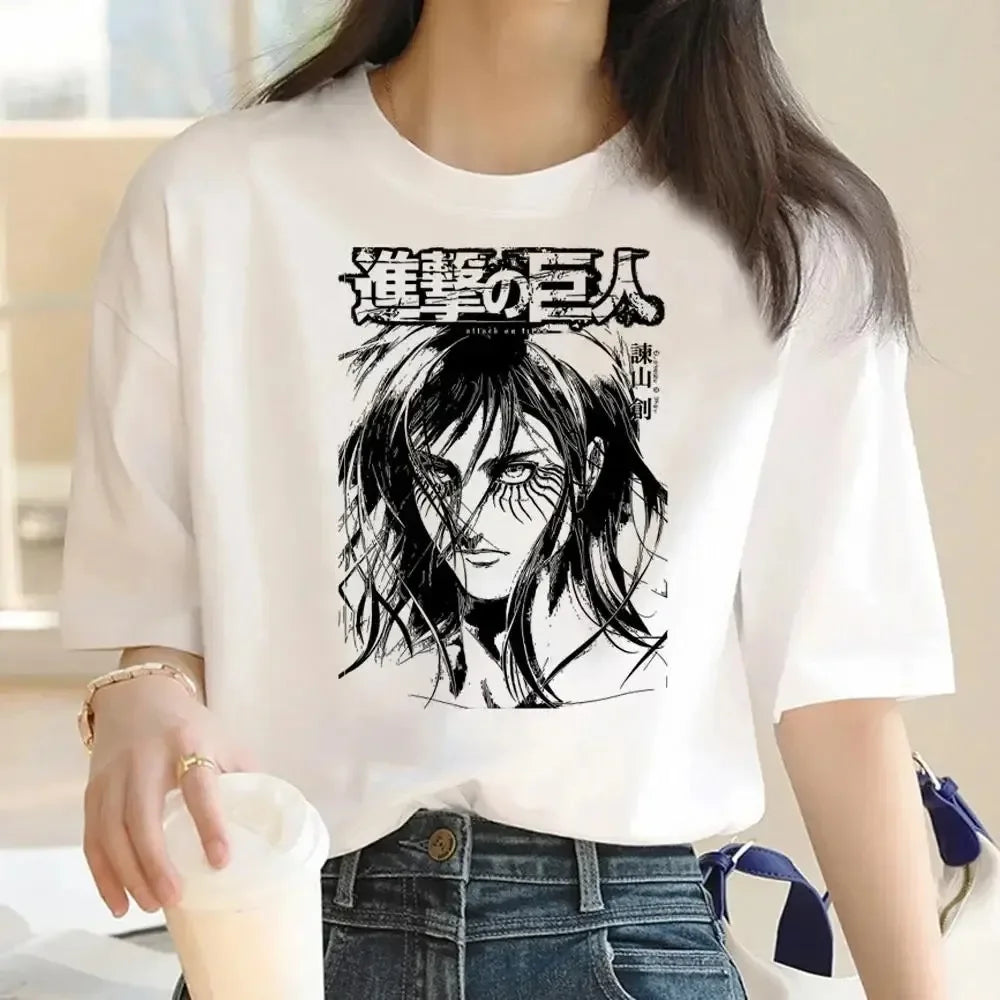 2024 New Anime Attack Titan Graphic Printing Harajuku T-Shirt Casual Fashion Short Sleeve Plus Size T-Shirt Ladies Short Sleeve