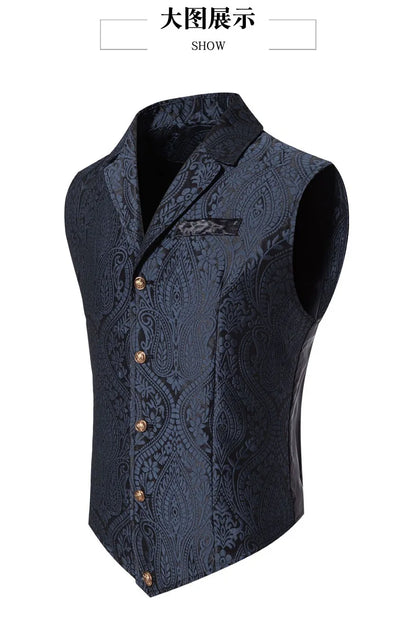 Men's Suit Vest, Jacquard Smart Casual Flip-Front Lapel Vest, Cross-Border Single-breasted Slim Fit Holiday Dress Waistcoat