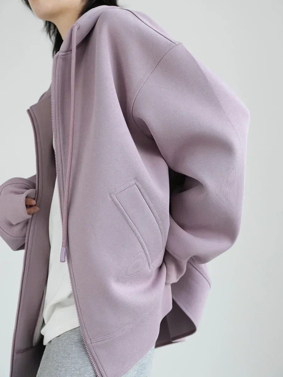 Women Sweatshirts Hoodies Solid Loose Casual Hooded Female Tops Lady Coat Medium Length Overcoat Spring Autumn 2025