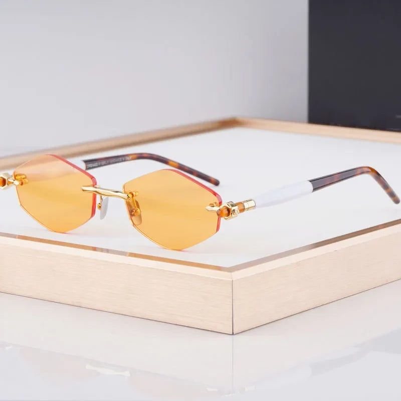 P60 Polygon Luxury Rimless Sunglasses for Men Women Acetate High Quality Germany Brand Fashion Design Gift UV400 Outdoor Eyeware