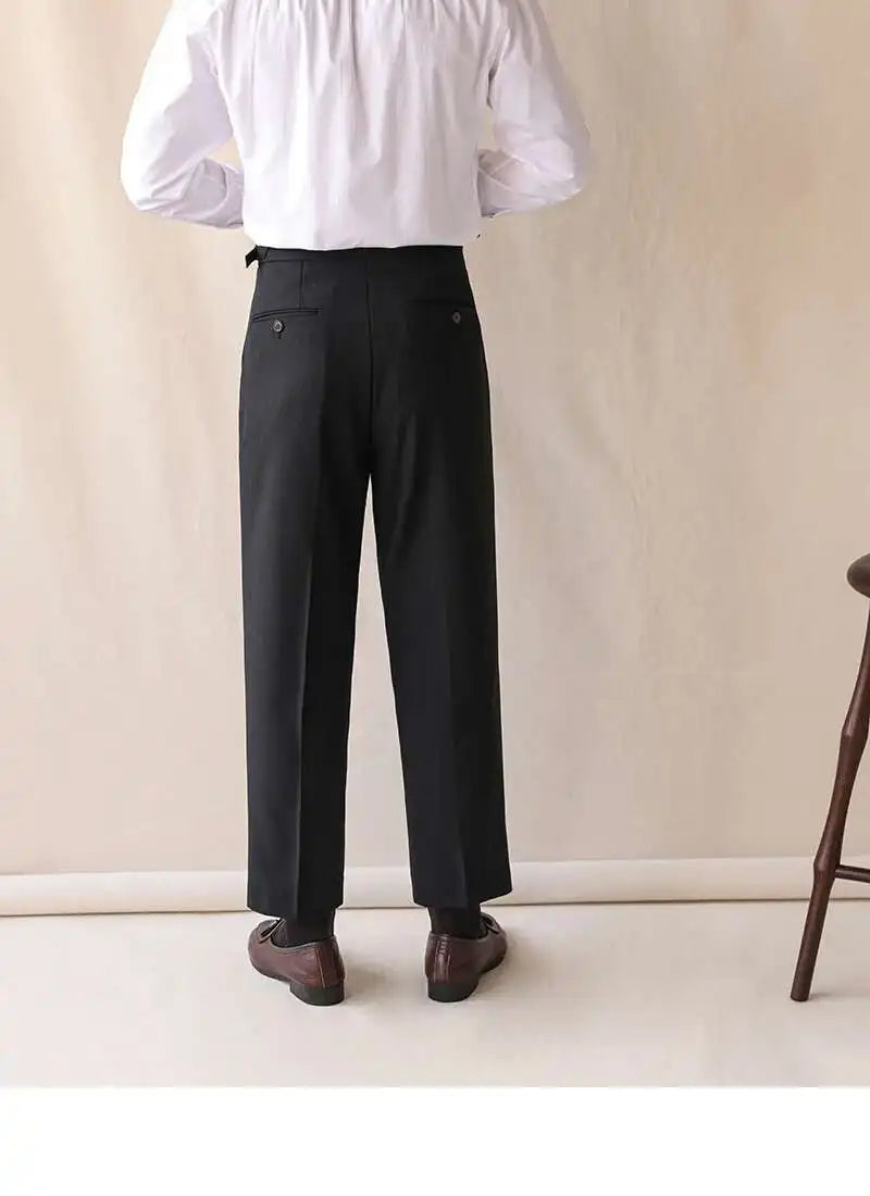 Business High Waist Straight Suit Pants Men British Slim Fit Pants Men Social Trousers Casual Pant Formal Wear Pantalones Hombre