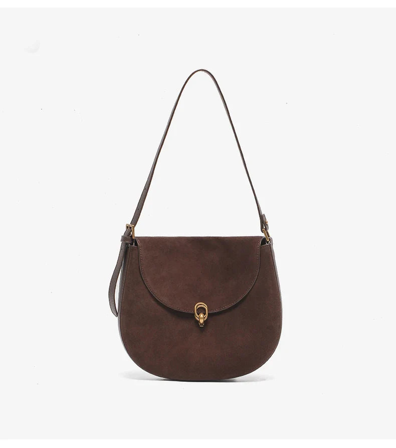 Autumn Winter women's Natural suede leather Crossbody Shell Bag Fashionable Shoulder Handbag Lady Luxury Designer saddle Bag