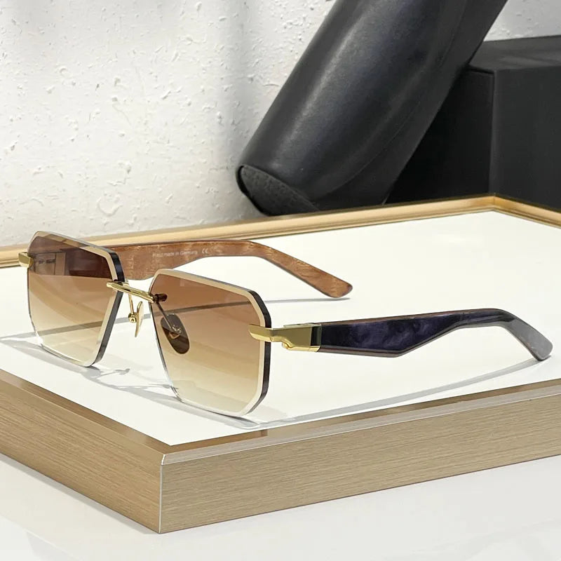 Germany Design Rimless Sunglasses for Men Women Big Square Alloy Acetate High Quality Irregular Classical Vintage UV400 Glasses