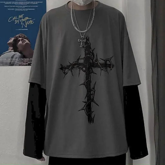 Men T Shirts autumn men Clothes anime casual Long Sleeved Oversized Tshirt Harajuku Streetwear Academia Hip Hop tee top