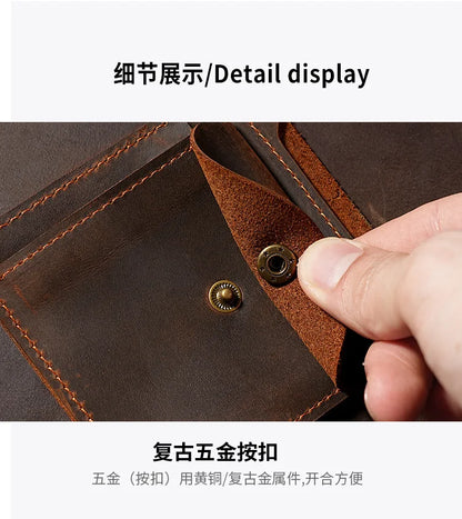 Crazy Horse Leather Men's Wallet Short Retro Cowhide Business Casual Mens Wallets Coin Purse