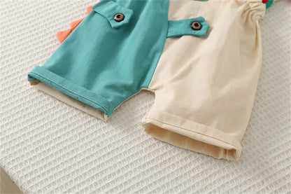 Summer Kids Boys Clothing Toddler Fashion Rainbow Clothes T Shirt Cartoon Dinosaur Bib Pants 2Pcs/Set Children Costume Suit