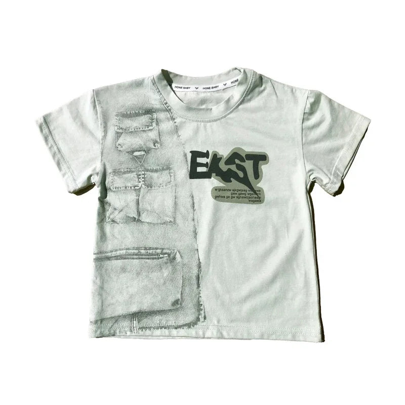 New Summer Casual Boys Clothing Set Handsome Letter Short Sleeve T-shirt + Shorts Jeans Outfit For Kids 2-8 Years Children Suits
