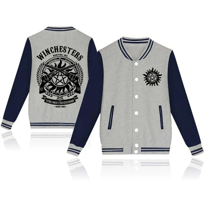 New Supernatural Printed Baseball Jacket Women Men Outdoor Long Sleeves Hip Hop Personality Fashion Sweatshirt Y2K Jersey Coat