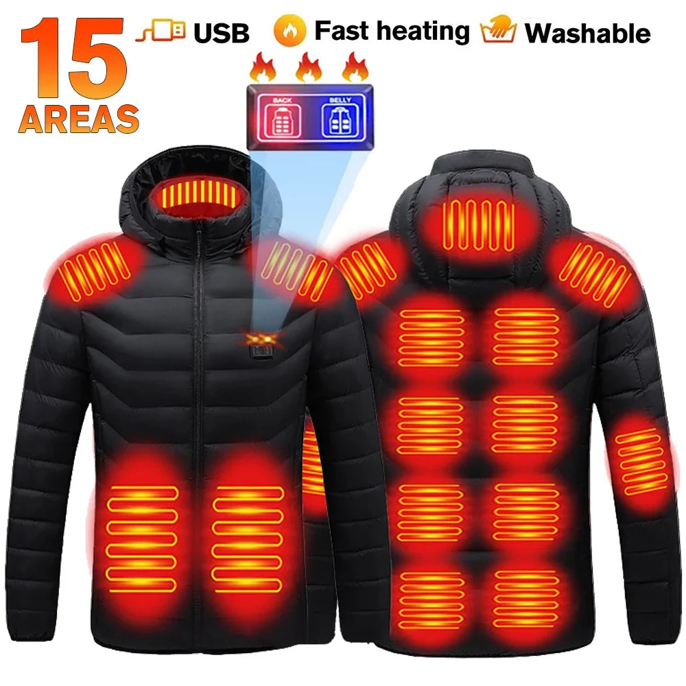 21 Areas Heated Jacket Women's Warm Vest USB Men's Heating Jacket  Waterproof Winter Heated Jackets Ski Clothing Coat Heated