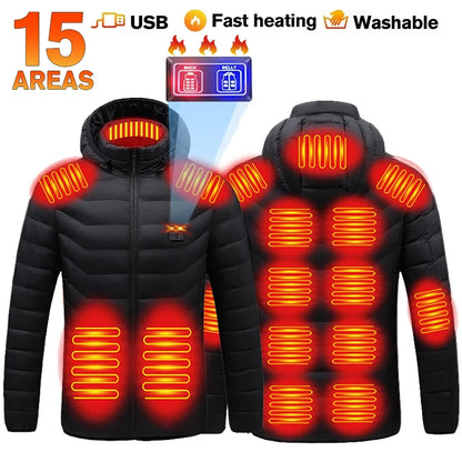 21 Areas Heated Jacket Women's Warm Vest USB Men's Heating Jacket  Waterproof Winter Heated Jackets Ski Clothing Coat Heated