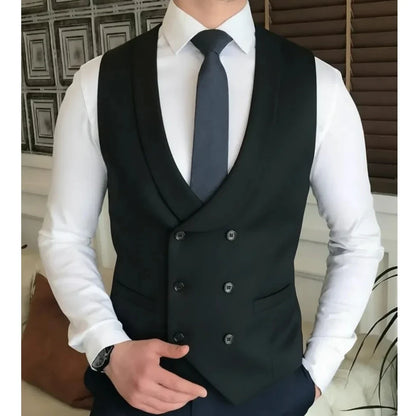 Men Vest Double Breasted With Lapel Solid Waistcoat For Wedding Banquet Business Party Work Office Casual Daily Men Suit Vest