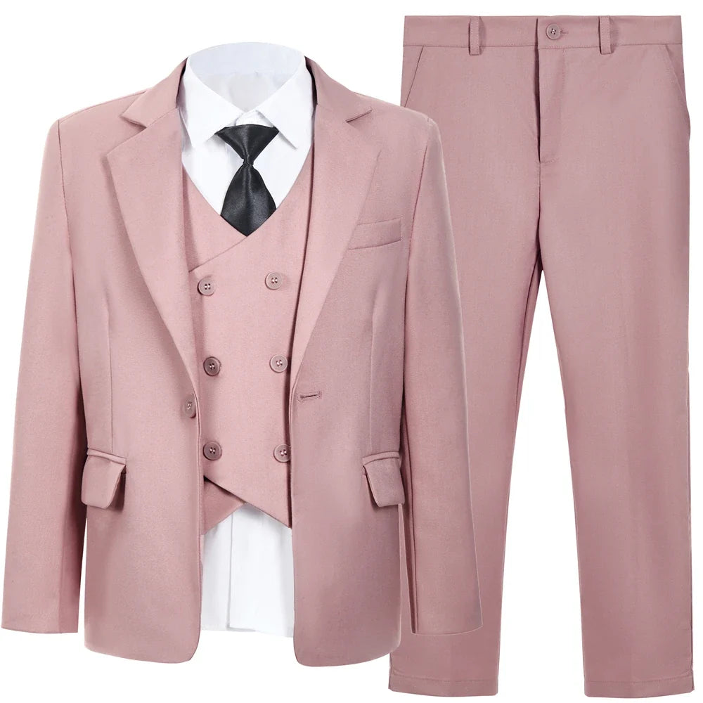 High Quality Kids Suit Set, 4-Piece Boys Slim Fitting Suit Jacket Pants Vest Bowtie, One Button Communion Kids Suits