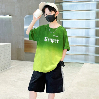 Children Summer Set for Boy Cotton Short Sleeve T-shirt And Shorts Clothing Set Kids Hip Hop Rapper Outfit Suit 2 Pcs Tracksuit