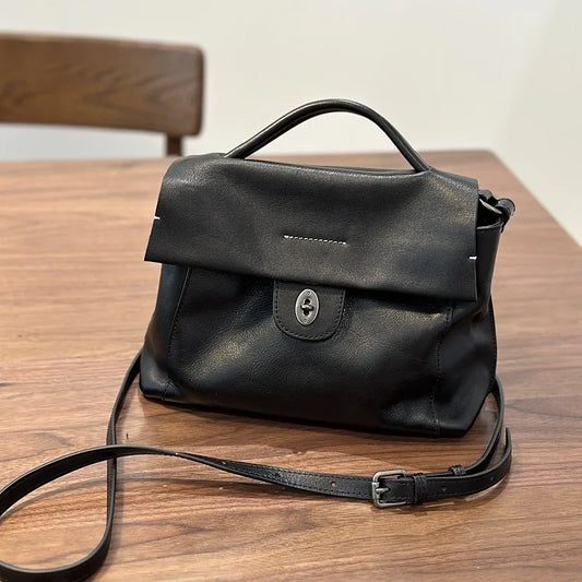 2026 Autumn New Handmade Retro Genuine Leather Women's Bag Versatile Soft Cowhide Solid Color Shoulder Crossbody Bags