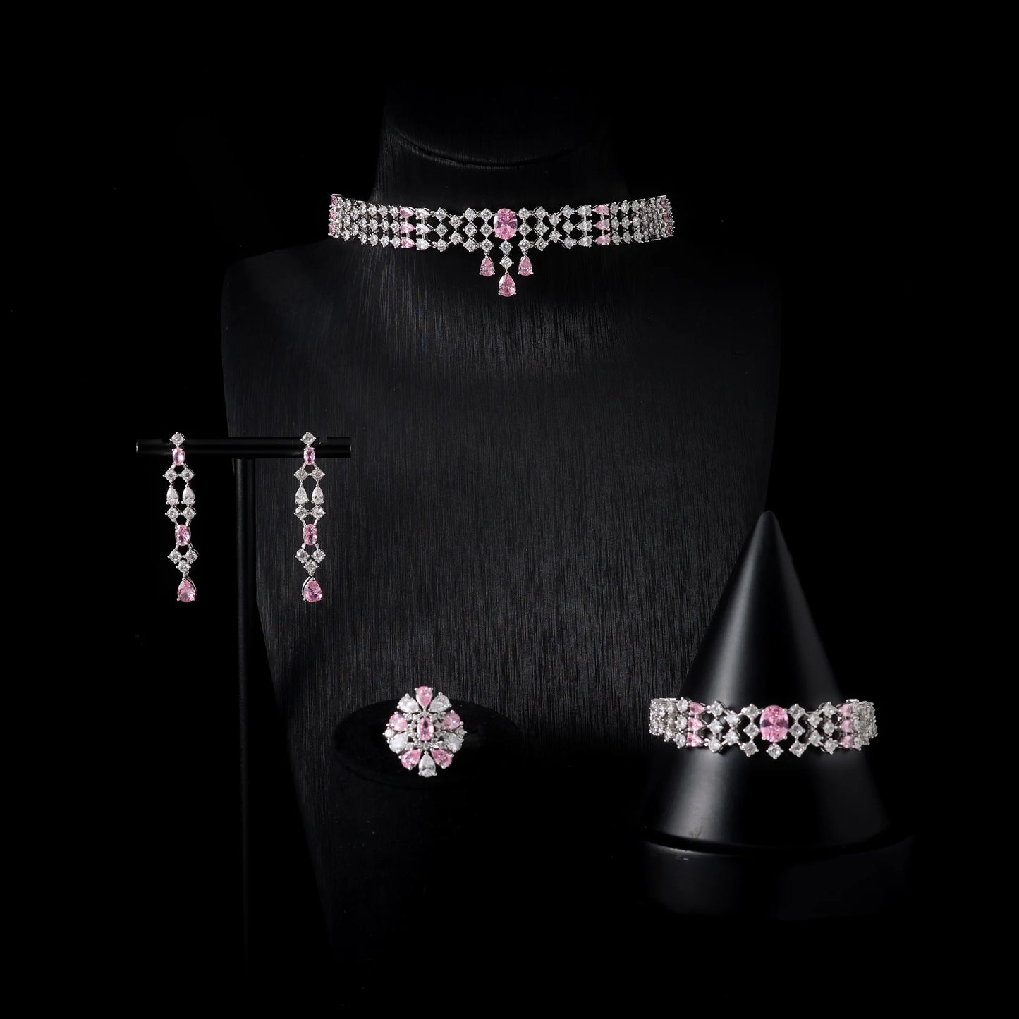 Choker Necklace Sets for Women Cubic Zirconia Bridal Jewellery Set Dubai Saudi Party Engagement Accessory