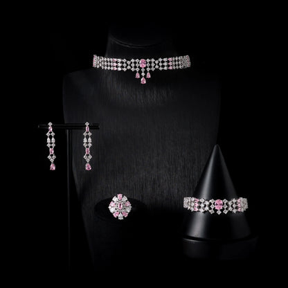Choker Necklace Sets for Women Cubic Zirconia Bridal Jewellery Set Dubai Saudi Party Engagement Accessory