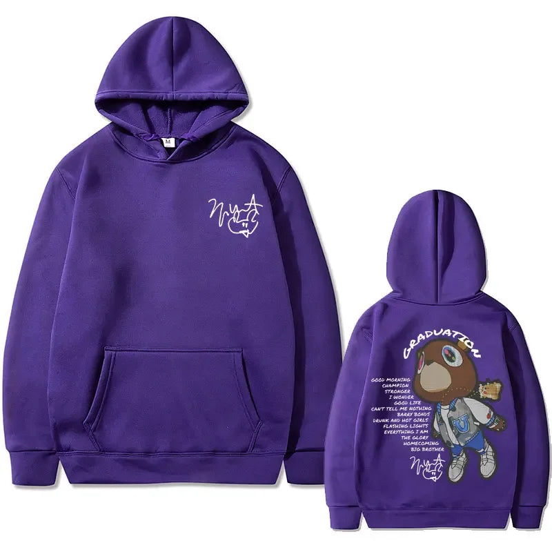 Rapper Kanye West Graduation Graphics Hoodies Male Black Clothes Cool Gothic Streetwear Men Hip Hop Fashion Oversized Sweatshirt