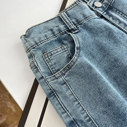 Women's Split Leg Opening Drainpipe Jeans, Casual Ankle Length Denim Pants, Straight Leg, Plus Size, Spring, Autumn, 100kg, 1649