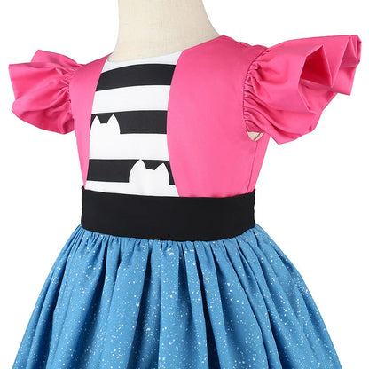 Summer Kids Flying Sleeve Cats Princess Dress With Ears Headwear For Carnival Birthday Party Fancy Girls Striped Vestidos