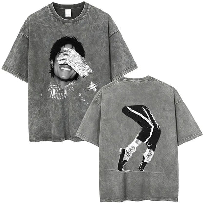 Washed Vintage Michael Jackson Face Graphic T-shirt Men Women Fashion Hip Hop Oversized T-shirts Male Retro Gothic Rock T Shirts