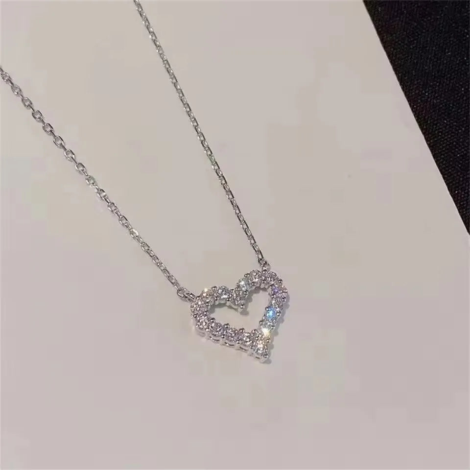 Certificated 1.5MM Moissanite Necklace 14K Gold Filled Heart Shape Pendant Necklace for Women Korean INS Jewelry Gift