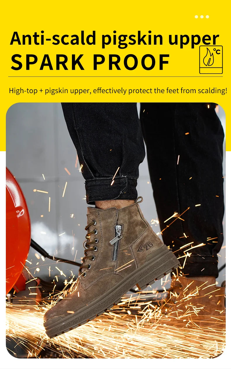Latest 2024 Fashion Pig Skin Anti Scald Welding Shoes Indestructible Steel Toe Cap Nail Proof Men Safety Work Boots Sneakers