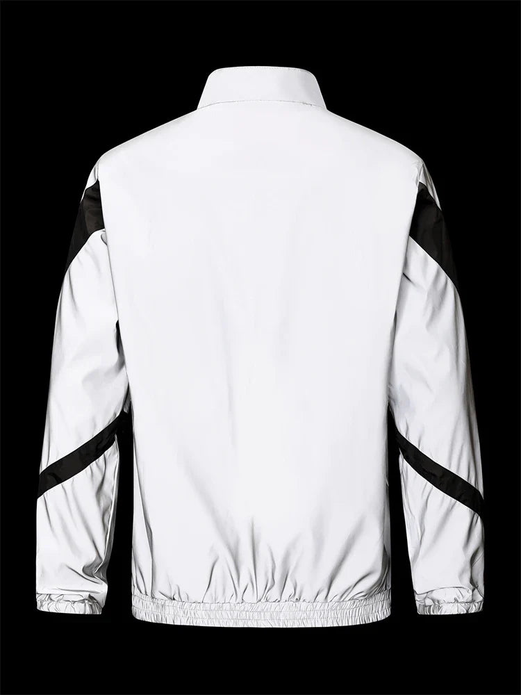 Night Reflective Jacket Men's Fashion Stand Collar Splicing Spring Autumn Casual Jacket Trendy Hip-hop Dance Streetwear
