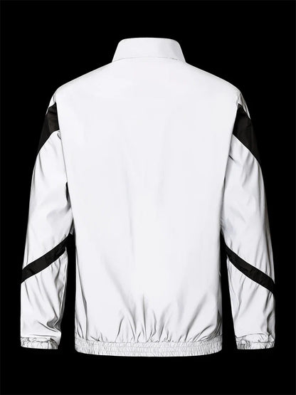 Night Reflective Jacket Men's Fashion Stand Collar Splicing Spring Autumn Casual Jacket Trendy Hip-hop Dance Streetwear
