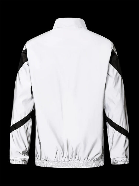 Night Reflective Jacket Men's Fashion Stand Collar Splicing Spring Autumn Casual Jacket Trendy Hip-hop Dance Streetwear