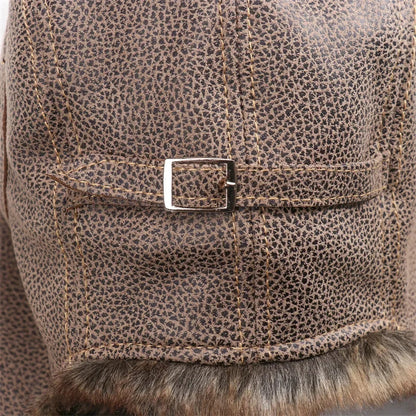 Men Winter Bomber Hat With Goggles Outdoor Motorcycle Windproof Warm Faux Fur Pilot Earflap Hat Leather Thermal Ushanka
