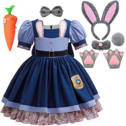 2026 Disney New Year Movie Zootopia 2 Adventures Judy Hopps Carnival Baby Girl Cosplay Judy Hopps Rabbit Officer Uniform Dress