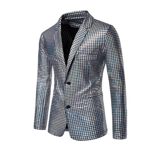 2026 New Men's Blue Plaid Suit Jacket, Fashion Blazer Coats, Black Green Silver Male Tops S M L XL XXL XXXL