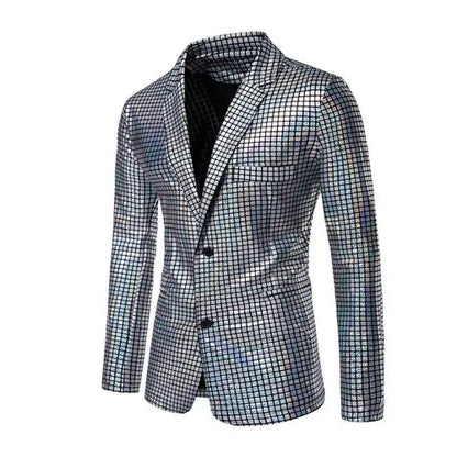2026 New Men's Blue Plaid Suit Jacket, Fashion Blazer Coats, Black Green Silver Male Tops S M L XL XXL XXXL