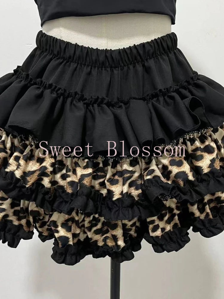 New Vintage Slim Y2k Mini Gothic Skirt Women Korean Fashion Leopard Patchwork Fluffy Skirt Aesthetic Retro Fit Chic Clothes 2025