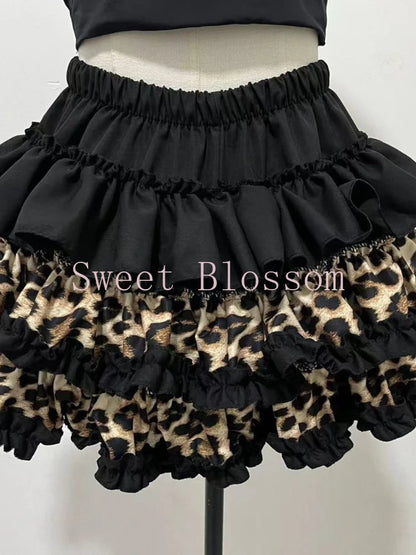 New Vintage Slim Y2k Mini Gothic Skirt Women Korean Fashion Leopard Patchwork Fluffy Skirt Aesthetic Retro Fit Chic Clothes 2025