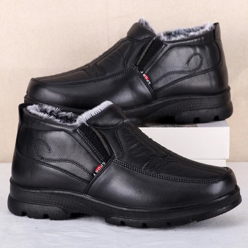 Shoes for Men 2025 Winter Fashion Non-slip Cotton Shoes Men's Thickened Leather Waterproof Casual Snow Boots Zapatillas Hombre