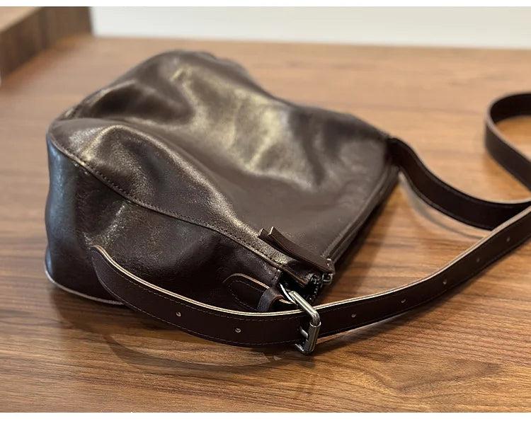 Simple Genuine Leather Women's Shoulder Bags 2026 New Nature Soft Cowhide Solid Color Versatile Crossbody Bags