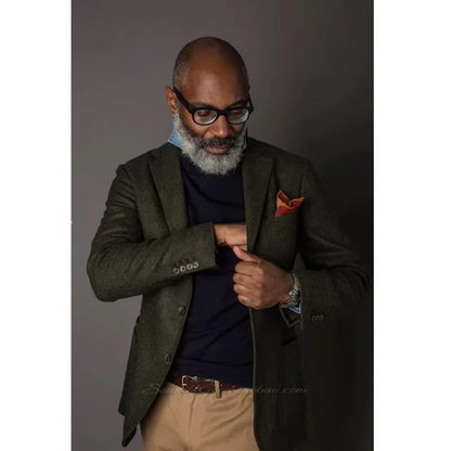 Uncle Nick's Wooster-Style Suit, Autumn and Winter Vintage Tweed Wool Herringbone Pattern Men's Blazer Suit