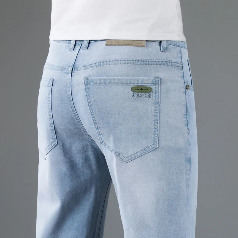 Soft Slim Men's Jeans Summer Thin Straight Business Casual Trousers Fashion Korean Comfortable Cool Brand Man Pants