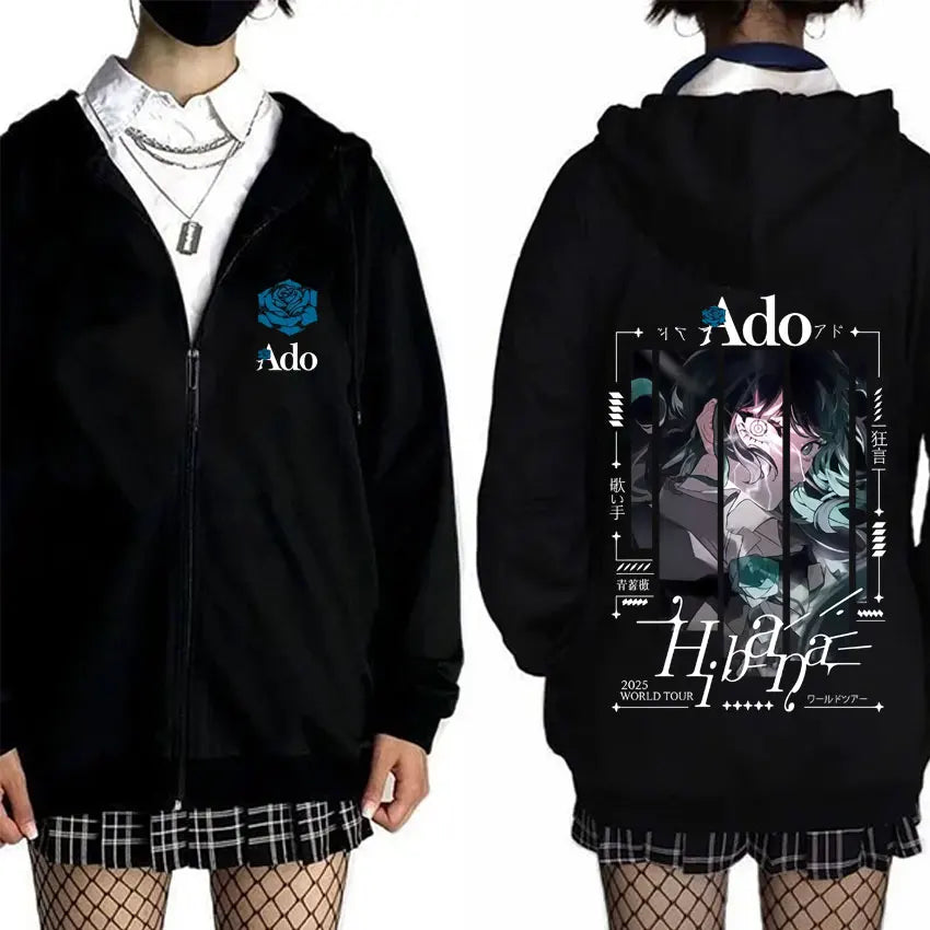 Ado World Tour 2025 Hibana Zipper Hoodie Men Women Clothing Fashion Japanese Style Streetwear Unisex Casual Fleece Zip Up Jacket