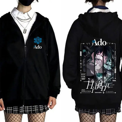 Ado World Tour 2025 Hibana Zipper Hoodie Men Women Clothing Fashion Japanese Style Streetwear Unisex Casual Fleece Zip Up Jacket