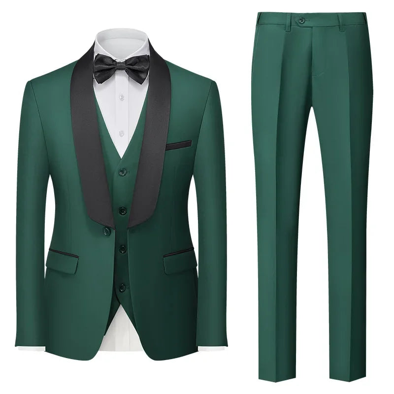 Red Men's Suit 3 Piece, Wedding Party Dress Jacket with Pants Vest, Blue, Green, Gray, Black Available, Asian Size M-5XL 6XL